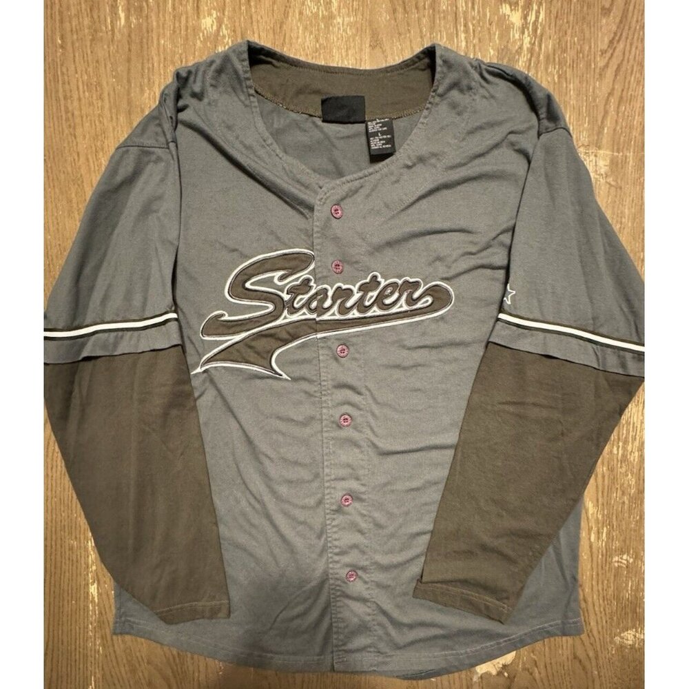 Vintage Starter Men’s Large Long Sleeve Button Up Shirt Baseball Embroidered